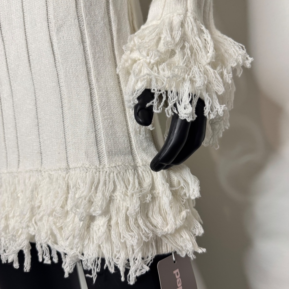 MISSGUIDED Ribbed Knit Mini Dress With Fringe Winter Long Sleeve Turtleneck - Picture 6 of 7